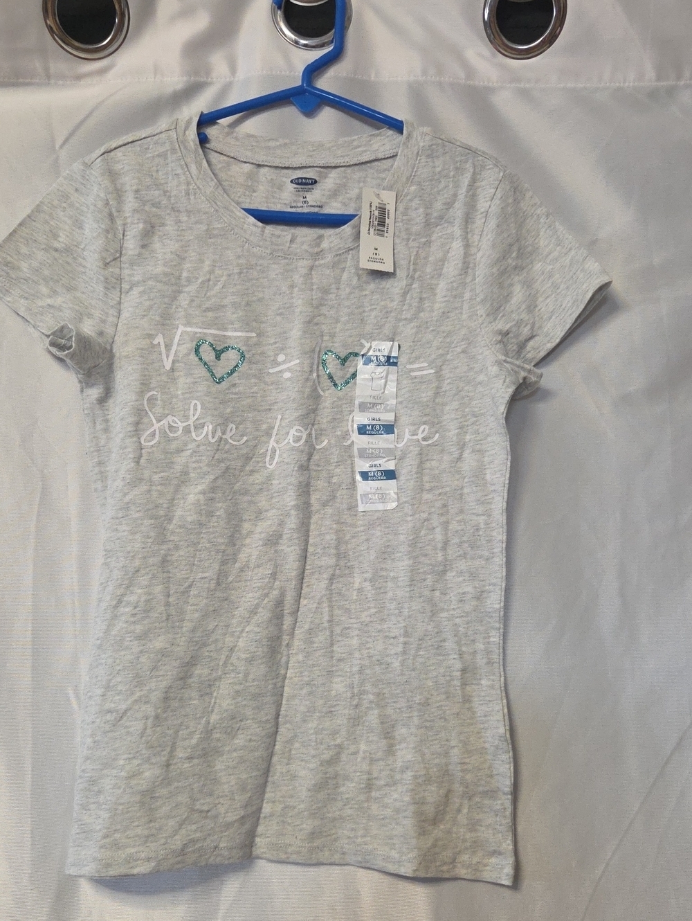 Old Navy Girls' Gray Short-Sleeve Graphic Tee with Teal Heart Detail[1664]